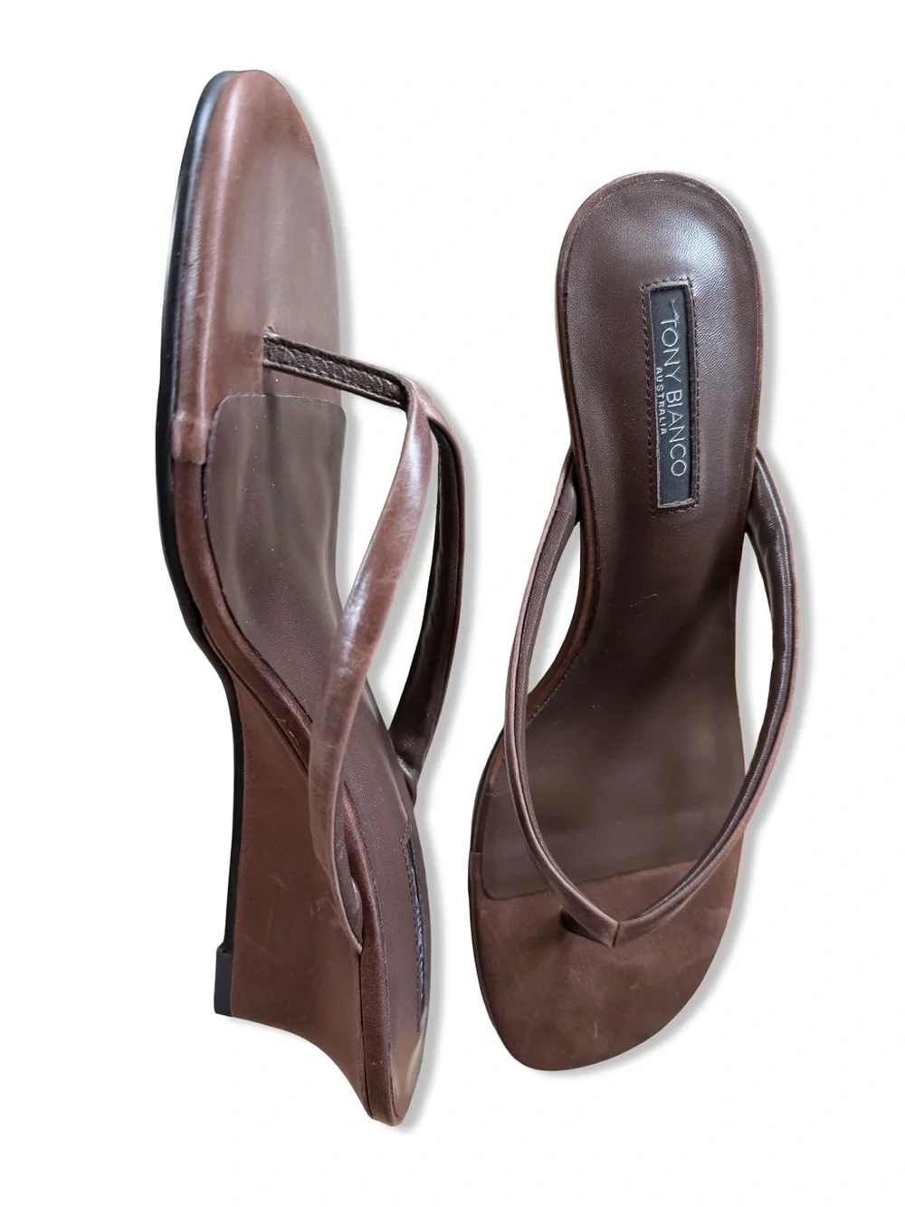 Tony Bianco Edgy wedges shoes sandals chocolate Brown thong Revolve 10